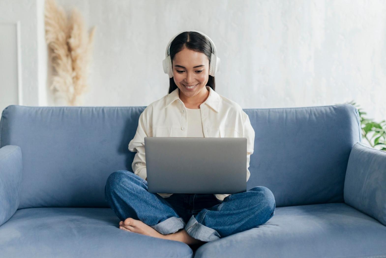 Student working on video editing project in training environment